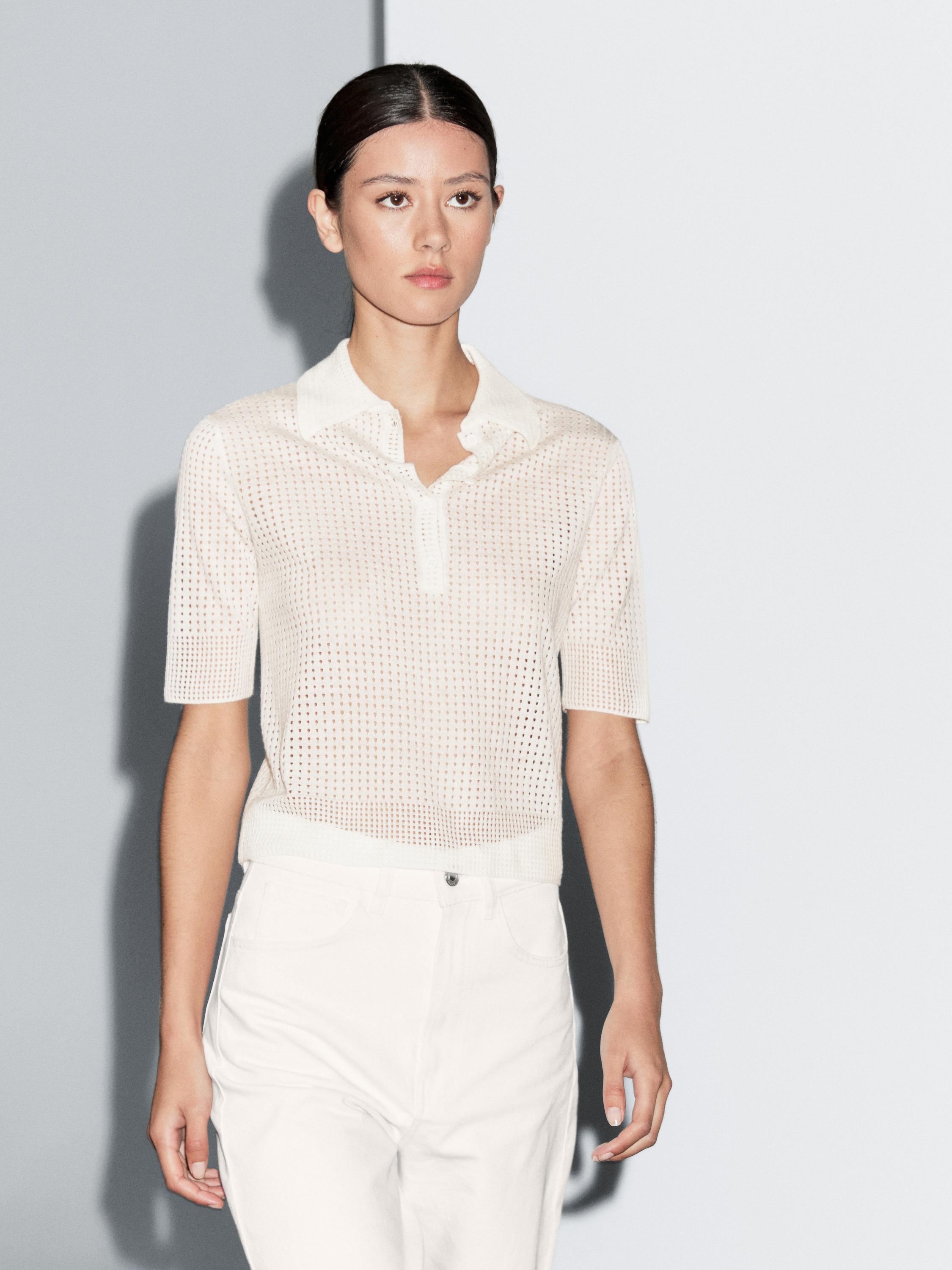 Pull en maille ajourée à col polo